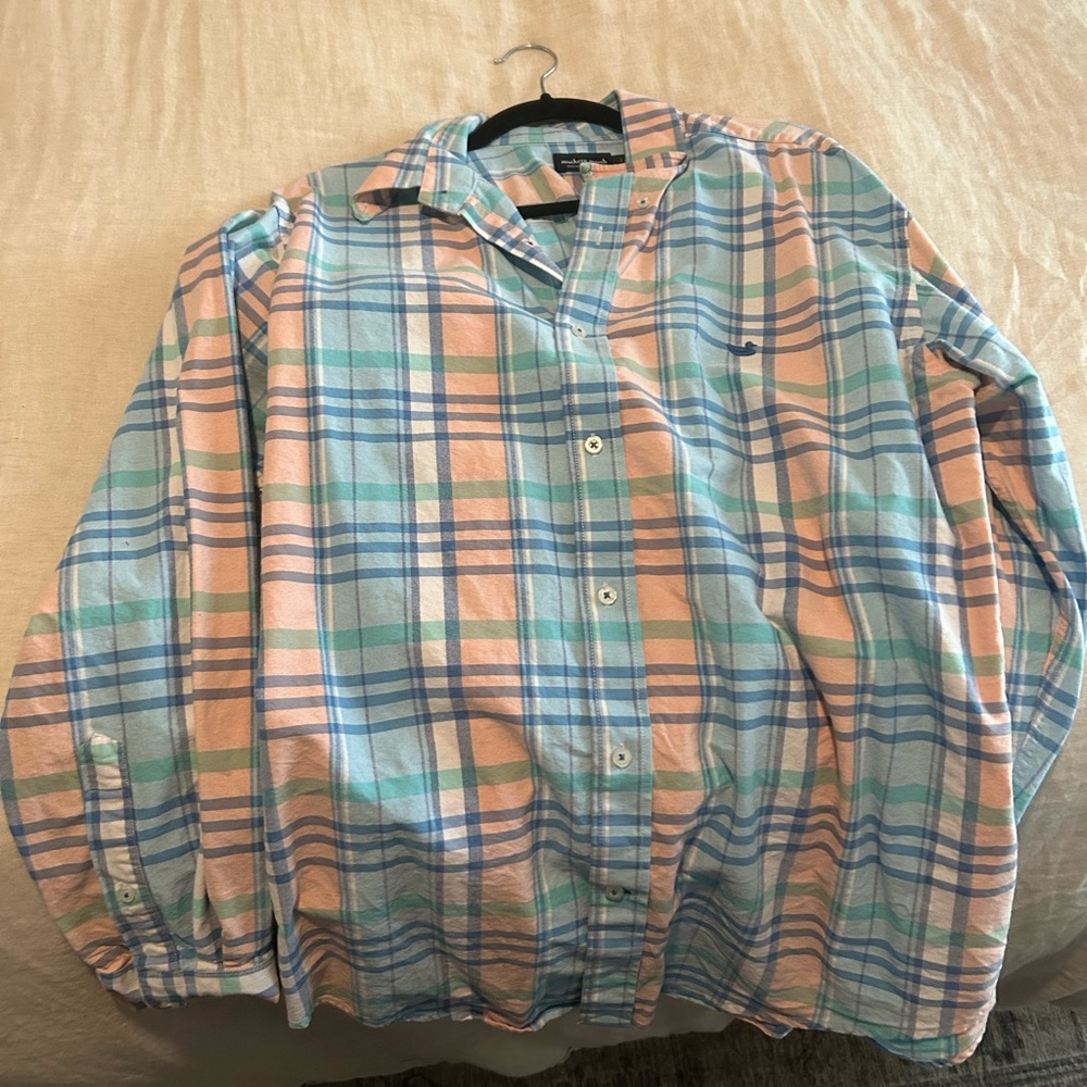 Southern Marsh Men's Plaid Shirt in Blue and Peach